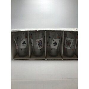 Luminarc Game Night Glasses Set of 4 16 Oz Card Playing Man Cave Deco
